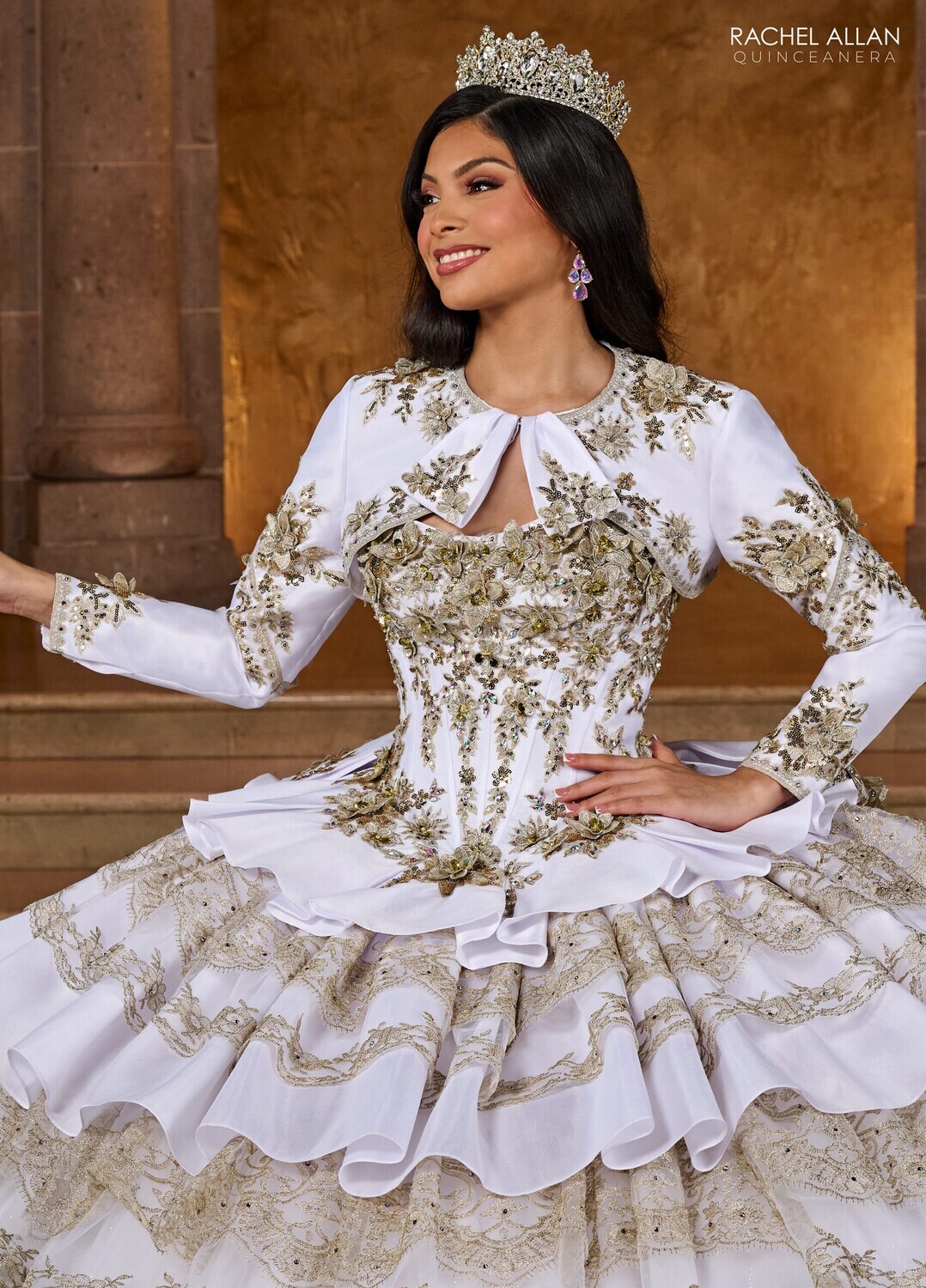 ​RQ5003 SATIN, TULLE, GLITTER TULLE, LACE, APPLIQUE, BEADING Available In EMERALD GOLD, WHITE GOLD
