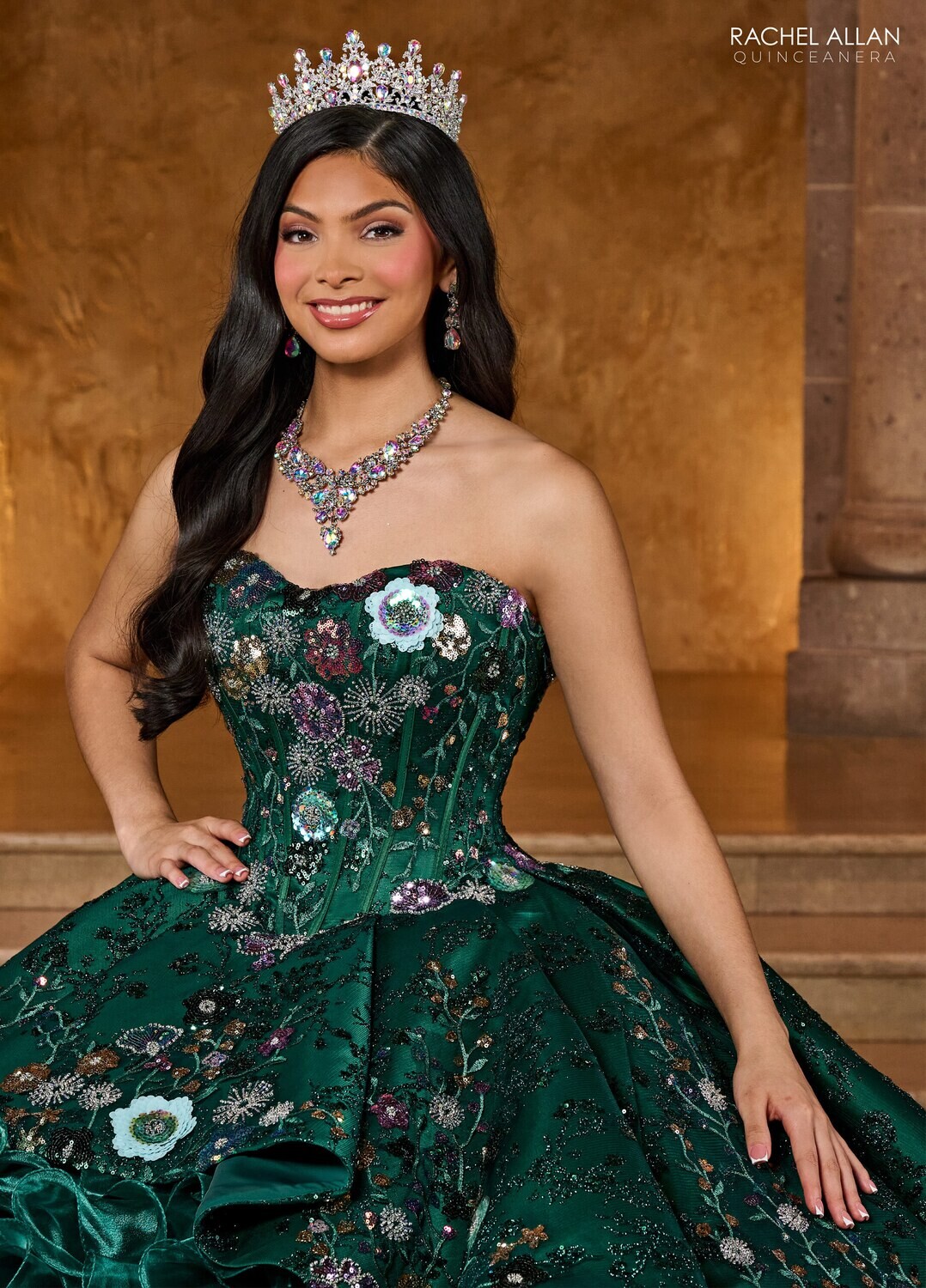 ​RQ5004 SATIN, ORGANZA, SEQUIN EMBROIDERY Available In: EMERALD MULTI, ROYAL MULTI