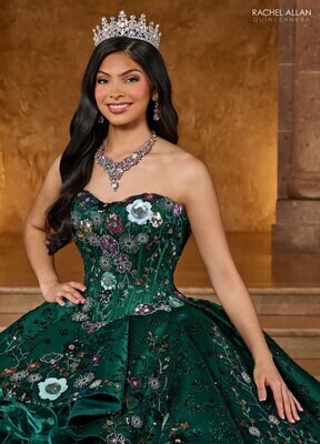 RQ5004 SATIN, ORGANZA, SEQUIN EMBROIDERY Available In: EMERALD MULTI, ROYAL MULTI