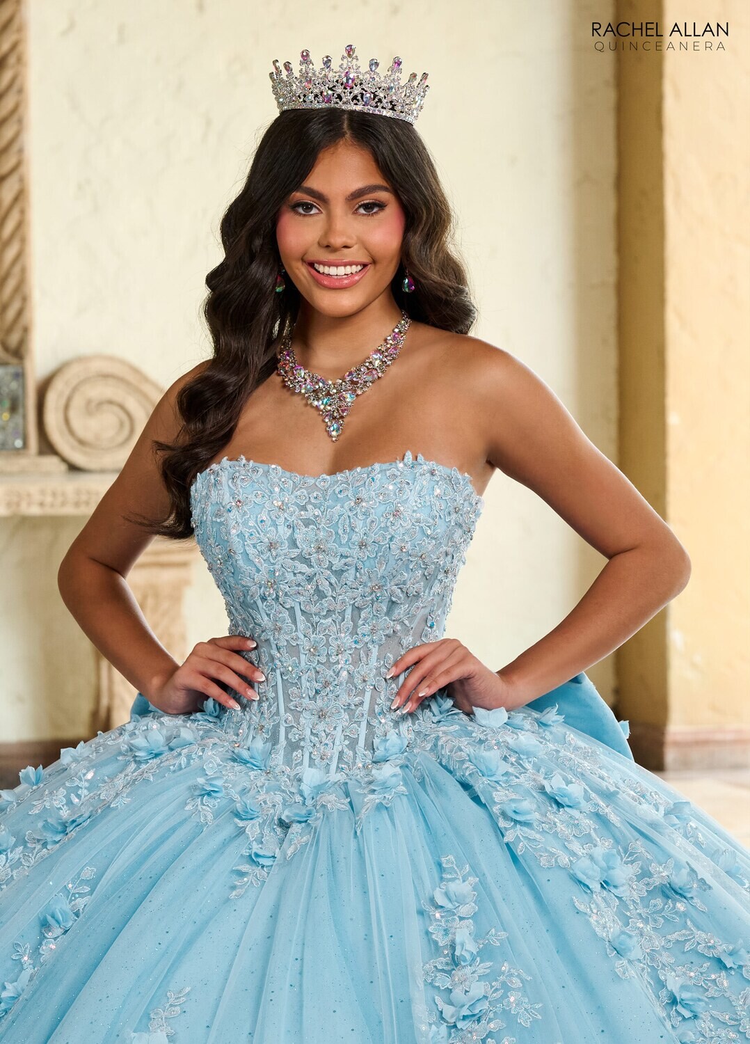 RQ1132 Available In: BLUSH, SAGE LILAC, SKY BLUE Fabric: TULLE, GLITTER TULLE, APPLIQUE, BEADING, 3D FLOWERS