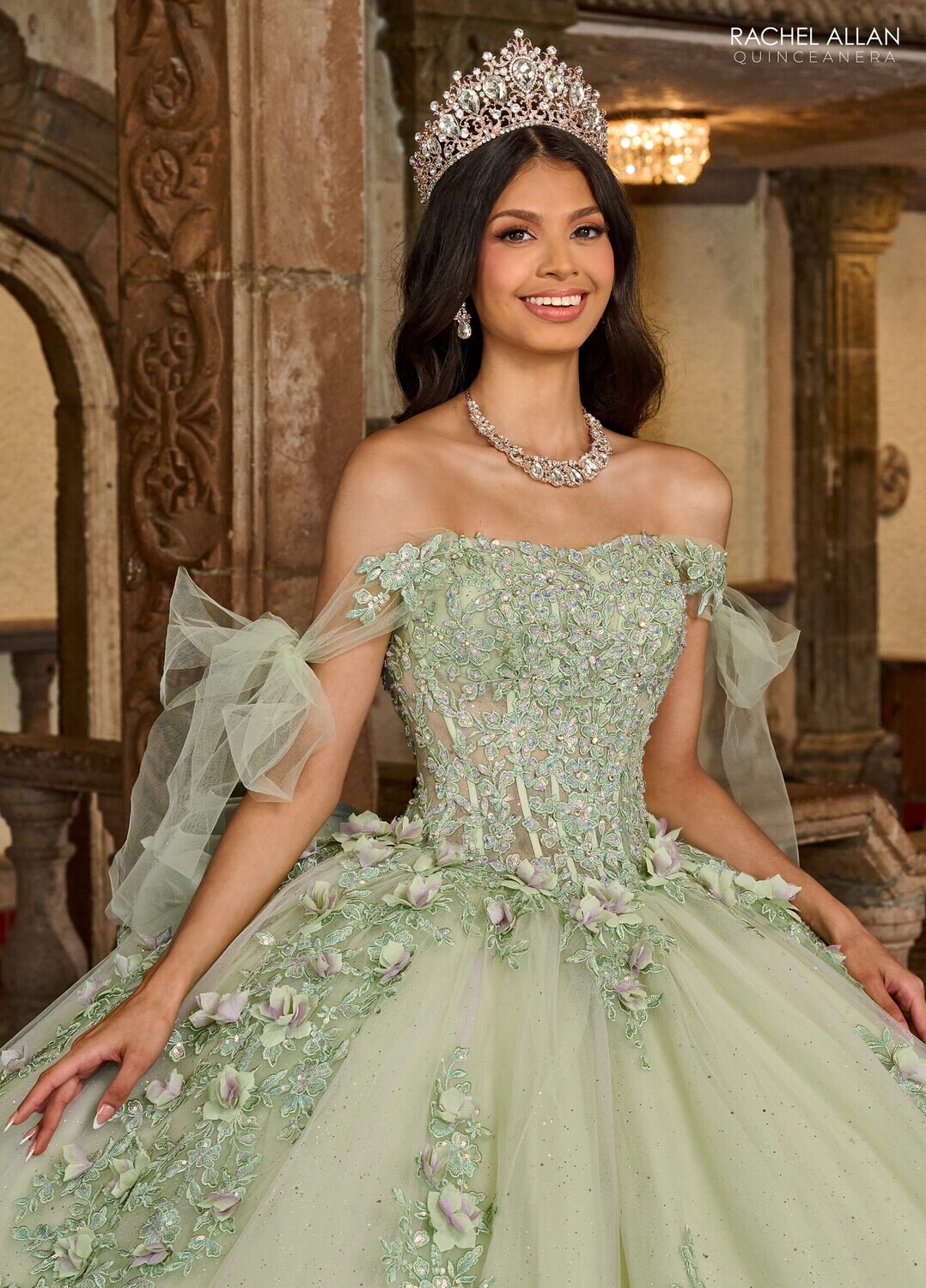 RQ1132 Available In: BLUSH, SAGE LILAC, SKY BLUE Fabric: TULLE, GLITTER TULLE, APPLIQUE, BEADING, 3D FLOWERS