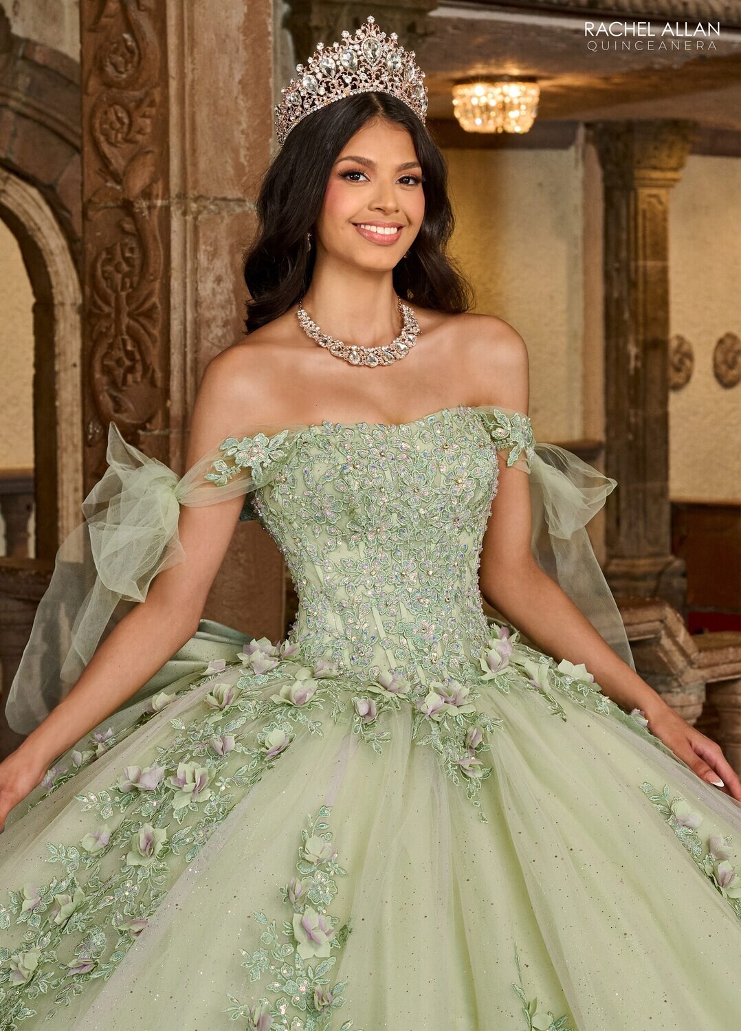 RQ1132 Available In: BLUSH, SAGE LILAC, SKY BLUE Fabric: TULLE, GLITTER TULLE, APPLIQUE, BEADING, 3D FLOWERS