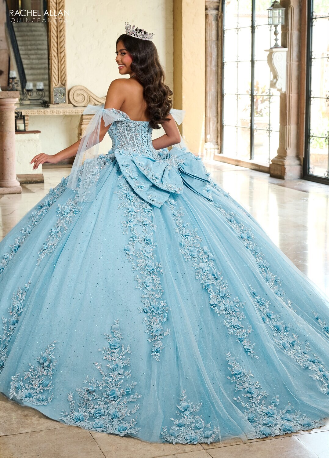RQ1132 Available In: BLUSH, SAGE LILAC, SKY BLUE Fabric: TULLE, GLITTER TULLE, APPLIQUE, BEADING, 3D FLOWERS