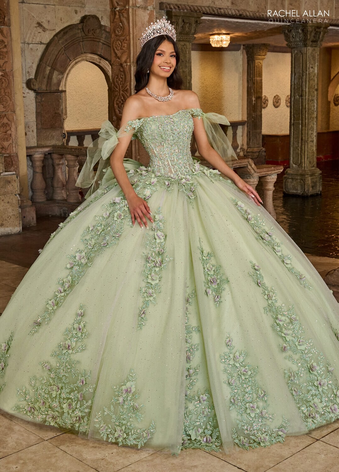 RQ1132 Available In: BLUSH, SAGE LILAC, SKY BLUE Fabric: TULLE, GLITTER TULLE, APPLIQUE, BEADING, 3D FLOWERS