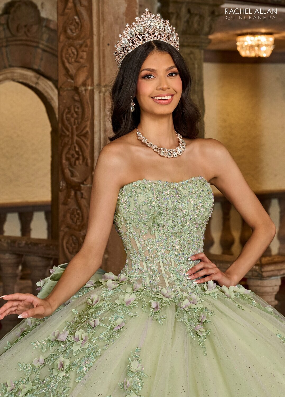 RQ1132 Available In: BLUSH, SAGE LILAC, SKY BLUE Fabric: TULLE, GLITTER TULLE, APPLIQUE, BEADING, 3D FLOWERS