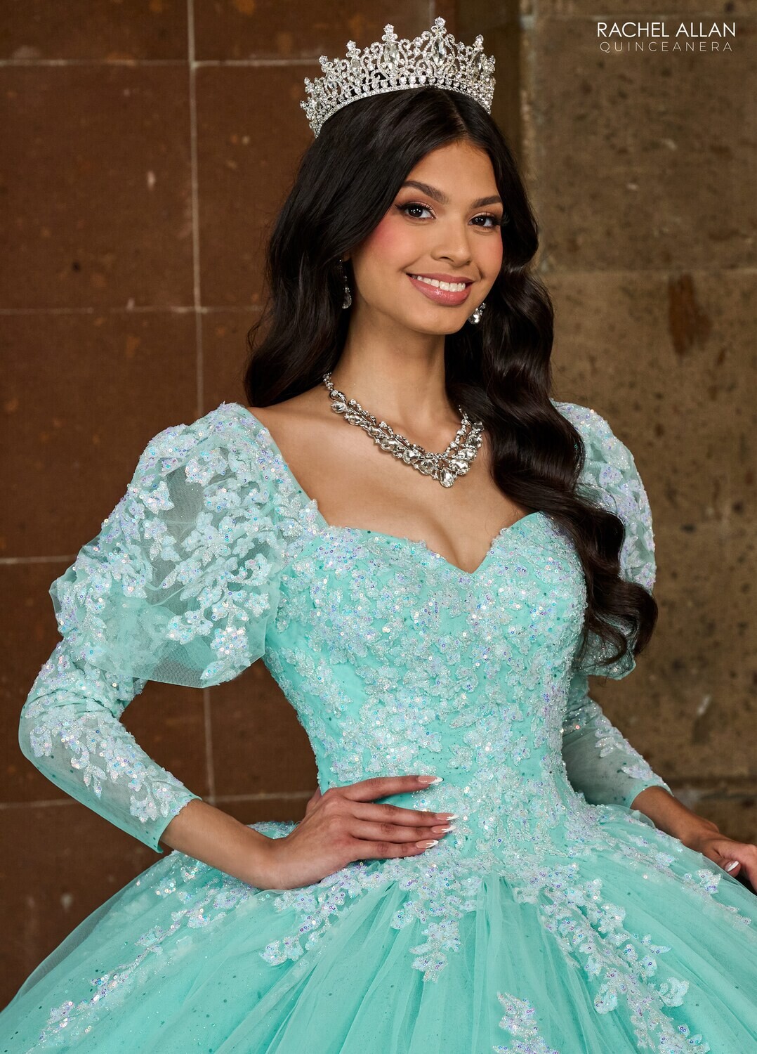 RQ1131 TULLE, GLITTER TULLE, APPLIQUE BEADING Available In: BRIGHT PINK, LILAC IRIDESCENT, MINT IRIDESCENT