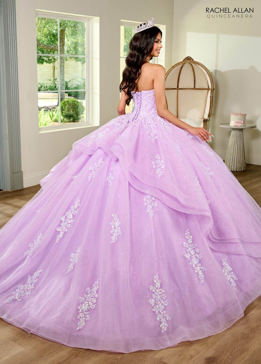 RQ1131 TULLE, GLITTER TULLE, APPLIQUE BEADING Available In: BRIGHT PINK, LILAC IRIDESCENT, MINT IRIDESCENT