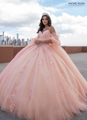 RQ1133 Fabric: TULLE, GLITTER TULLE, APPLIQUE, BEADING Available In: BLUSH CHAMPAGNE, LIGHT BLUE CHAMPAGNE