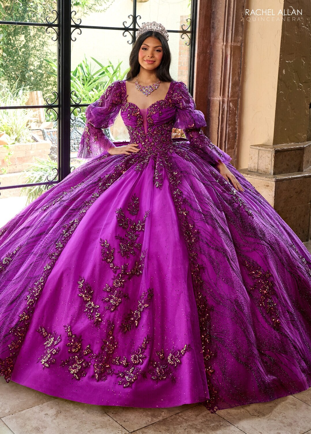 RQ1135 Fabric: 	TULLE, GLITTER TULLE, APPLIQUE, BEADING Available In: 	BRIGHT PINK, PURPLE, RED