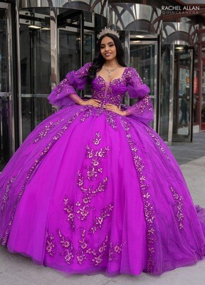 RQ1135 Fabric: TULLE, GLITTER TULLE, APPLIQUE, BEADING Available In: BRIGHT PINK, PURPLE, RED