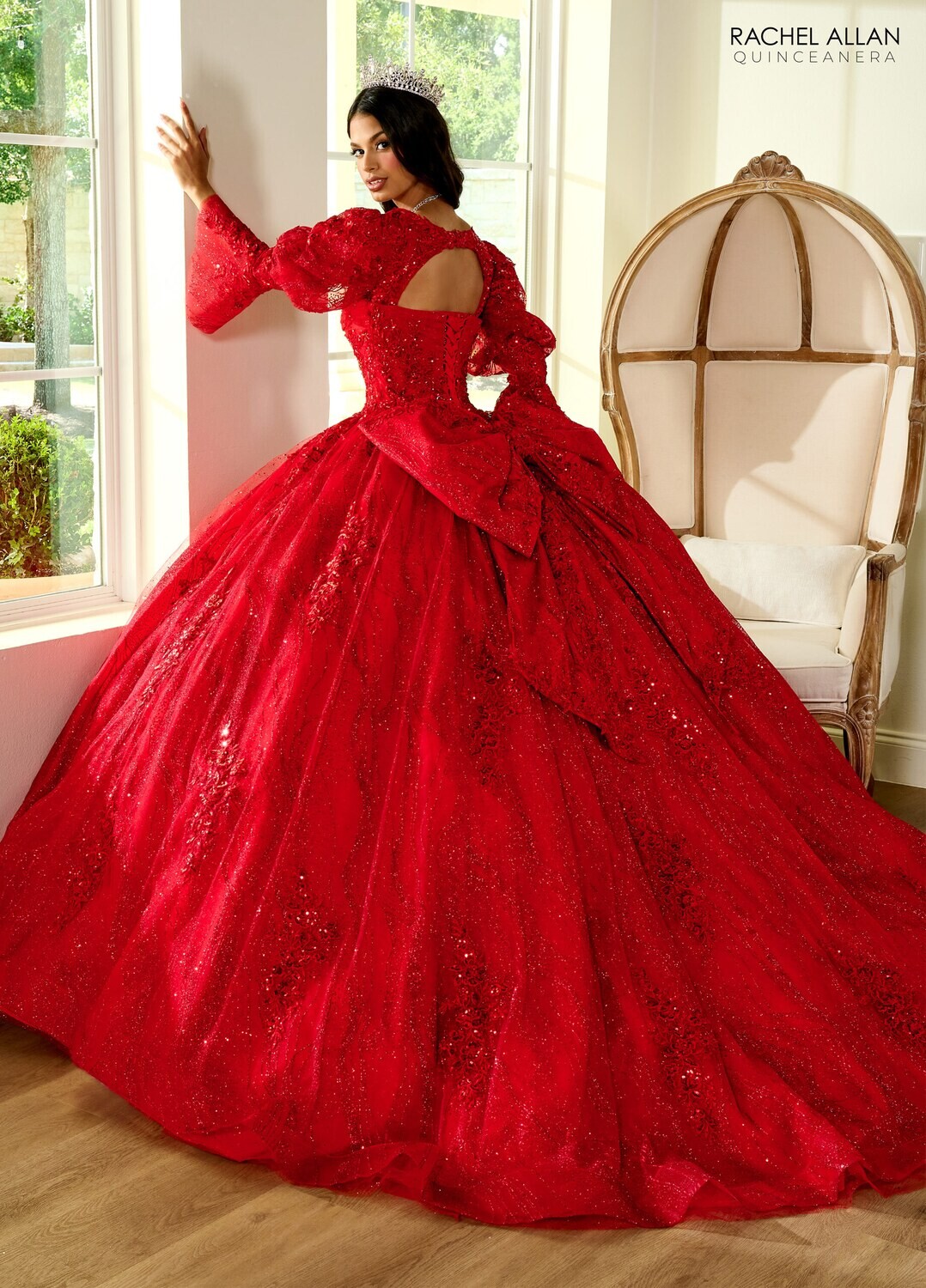 RQ1135 Fabric: 	TULLE, GLITTER TULLE, APPLIQUE, BEADING Available In: 	BRIGHT PINK, PURPLE, RED