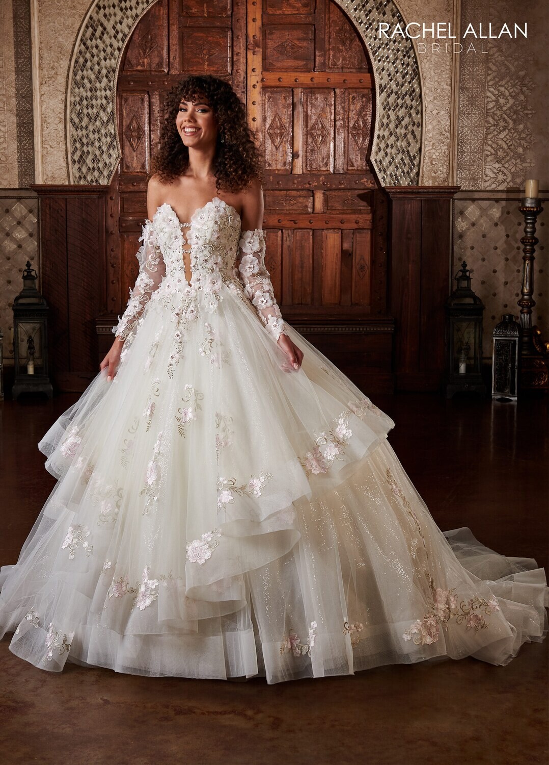 RB5028 TULLE, GLITTER TULLE, APPLIQUE, BEADING Available In: 	IVORY CHAMPAGNE MULTI, IVORY MULTI, WHITE