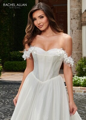 RB5015 MIKADO, TULLE, GLITTER TULLE, APPLIQUE, 3D FLOWERS Available In: IVORY, WHITE