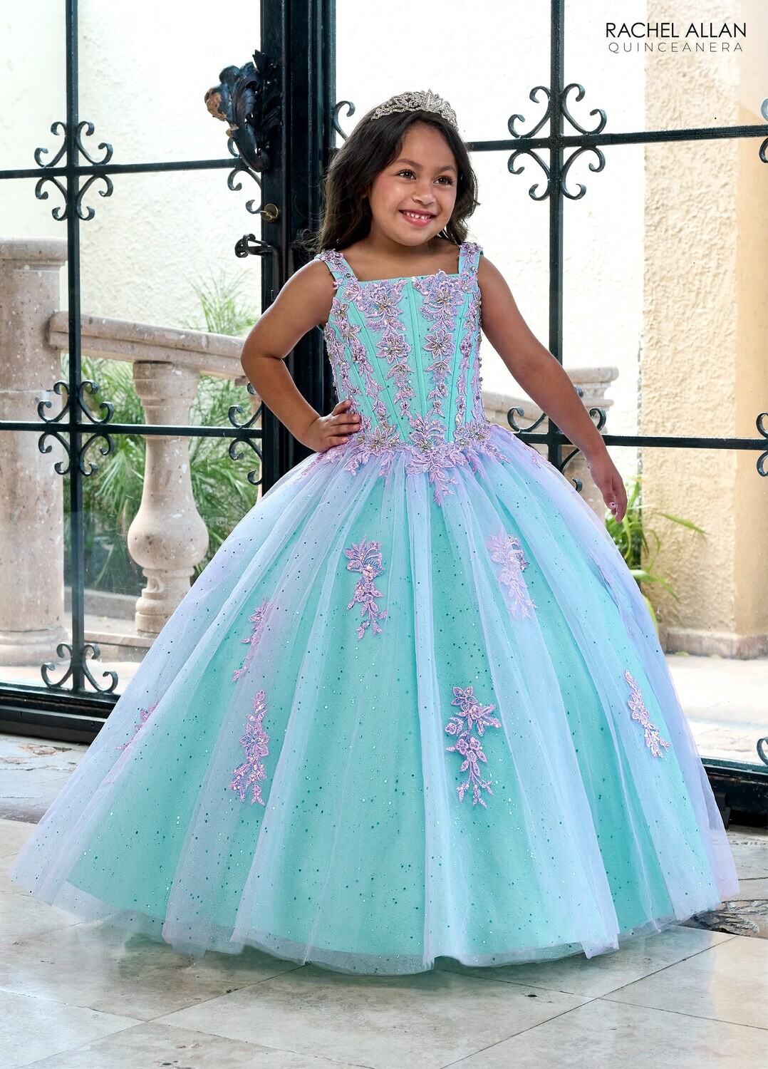 ​RQ4040 TULLE, GLITTER TULLE, APPLIQUE, BEADING Available In: BLUSH CHAMPAGNE, LILAC AQUA