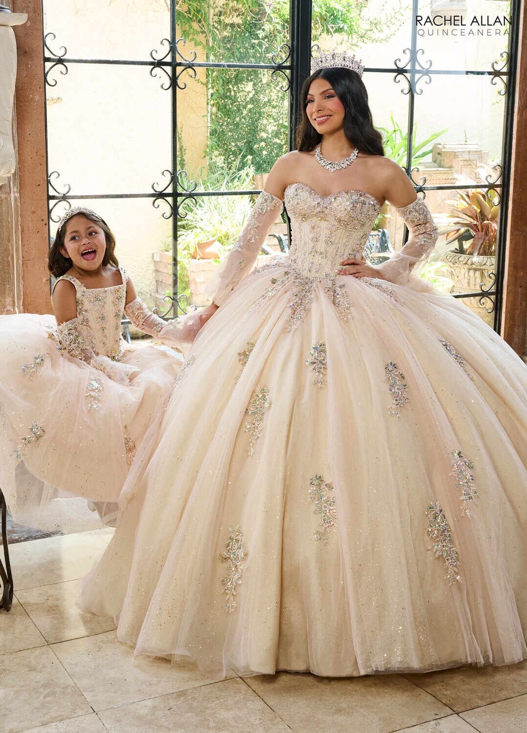 ​RQ4040 TULLE, GLITTER TULLE, APPLIQUE, BEADING Available In: BLUSH CHAMPAGNE, LILAC AQUA