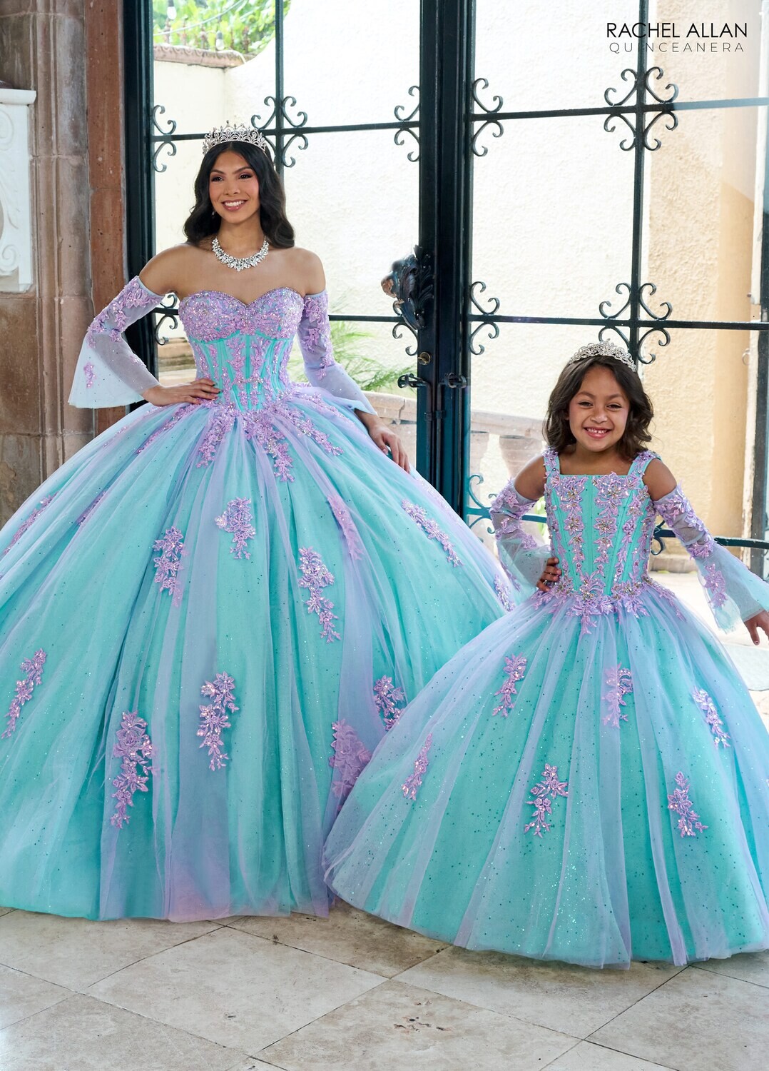​RQ4040 TULLE, GLITTER TULLE, APPLIQUE, BEADING Available In: BLUSH CHAMPAGNE, LILAC AQUA