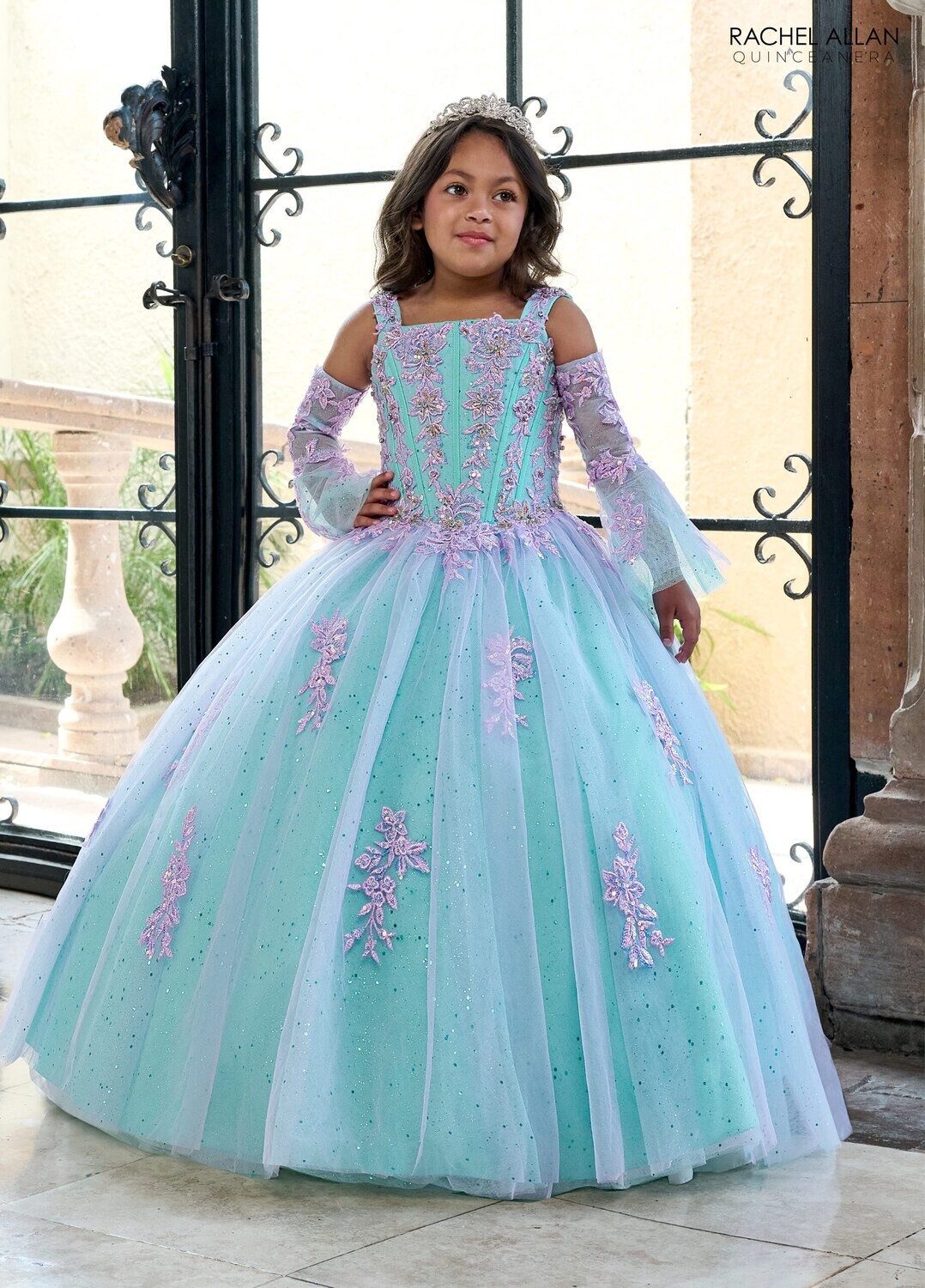 ​RQ4040 TULLE, GLITTER TULLE, APPLIQUE, BEADING Available In: BLUSH CHAMPAGNE, LILAC AQUA