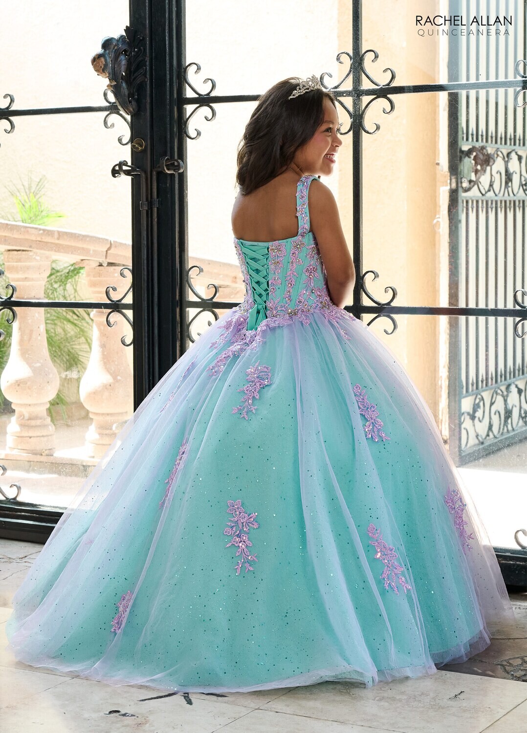 ​RQ4040 TULLE, GLITTER TULLE, APPLIQUE, BEADING Available In: BLUSH CHAMPAGNE, LILAC AQUA