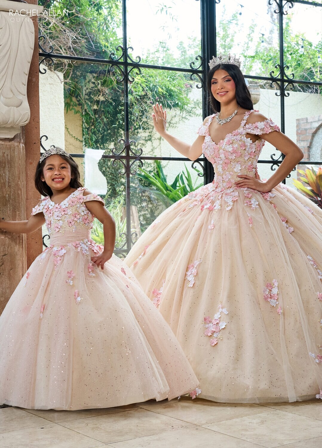 ​RQ4041 TULLE, GLITTER TULLE, APPLIQUE, BEADING, 3D FLOWERS Available In: CHAMPAGNE MULTI, SAGE MULTI