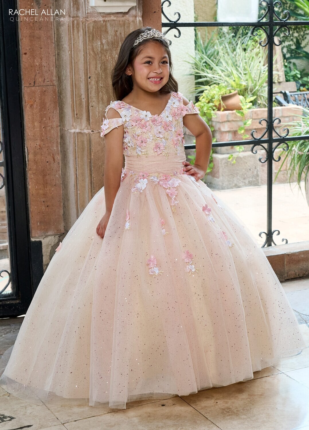 ​RQ4041 TULLE, GLITTER TULLE, APPLIQUE, BEADING, 3D FLOWERS Available In: CHAMPAGNE MULTI, SAGE MULTI