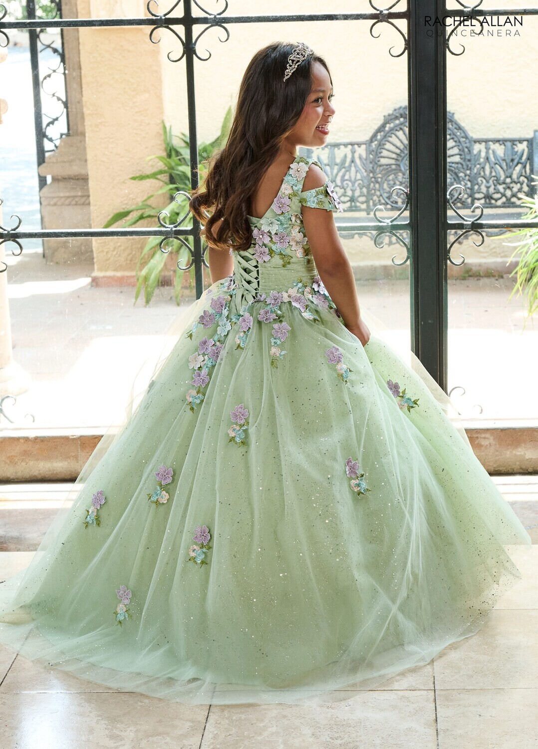 ​RQ4041 TULLE, GLITTER TULLE, APPLIQUE, BEADING, 3D FLOWERS Available In: CHAMPAGNE MULTI, SAGE MULTI