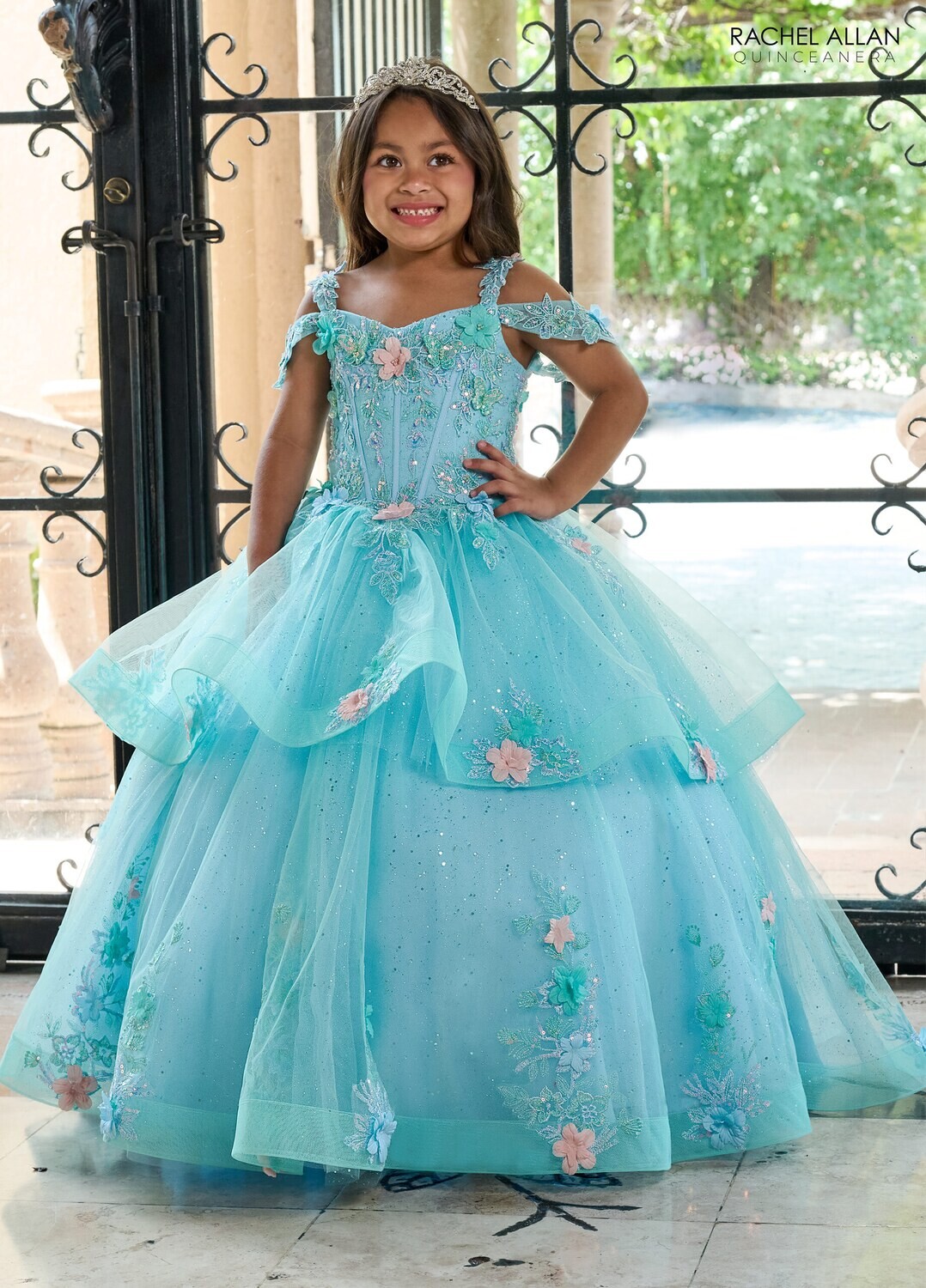 ​RQ4043 TULLE, GLITTER TULLE, 3D FLOWERS Available In: AQUA LIGHT BLUE MULTI, LILAC