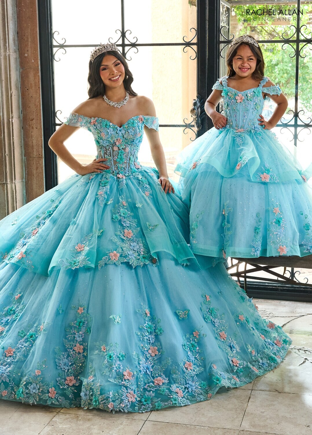 ​RQ4043 TULLE, GLITTER TULLE, 3D FLOWERS Available In: AQUA LIGHT BLUE MULTI, LILAC