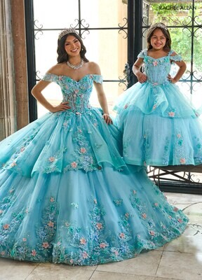 ​RQ4043 TULLE, GLITTER TULLE, 3D FLOWERS Available In: AQUA LIGHT BLUE MULTI, LILAC