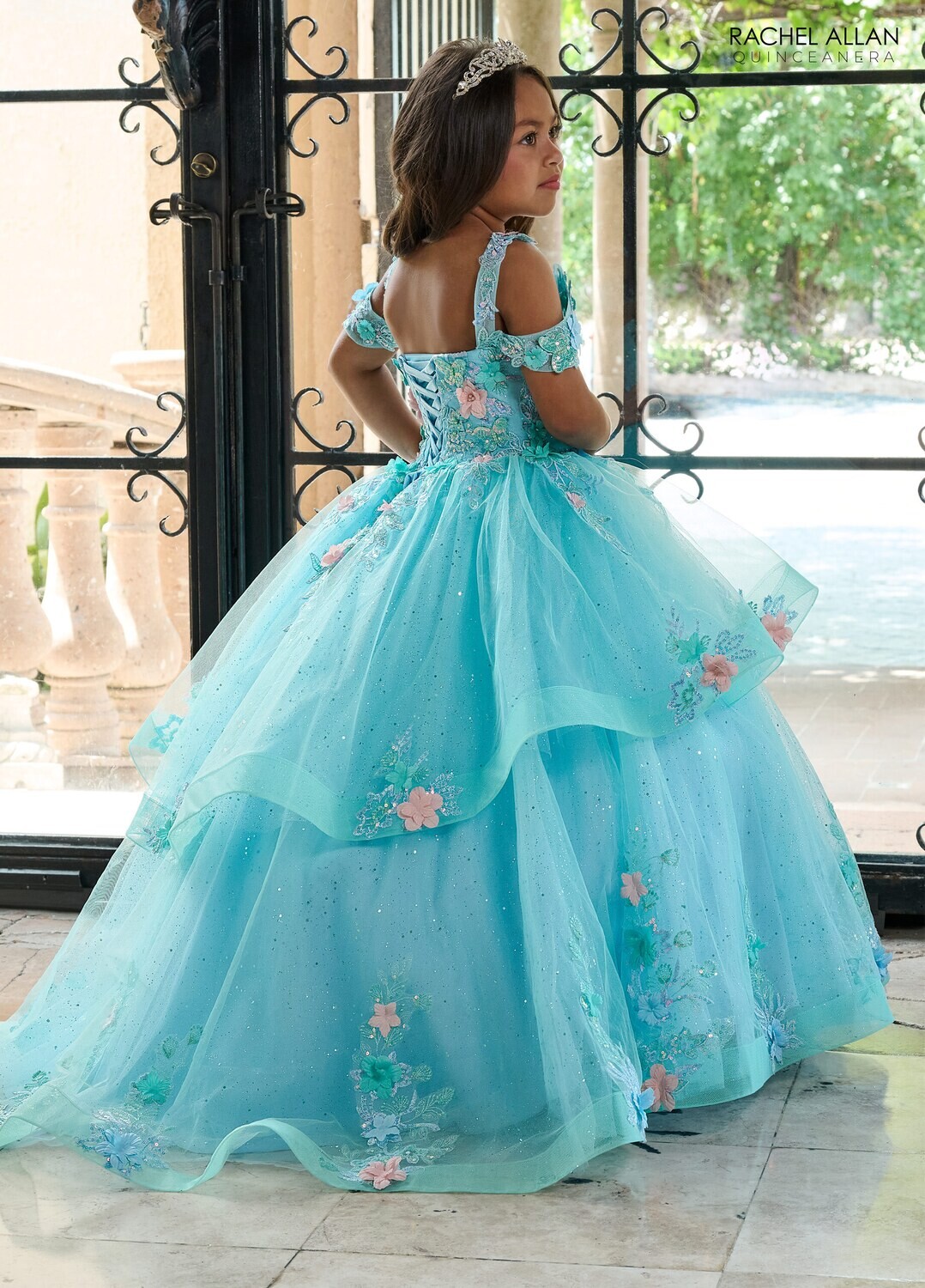 ​RQ4043 TULLE, GLITTER TULLE, 3D FLOWERS Available In: AQUA LIGHT BLUE MULTI, LILAC