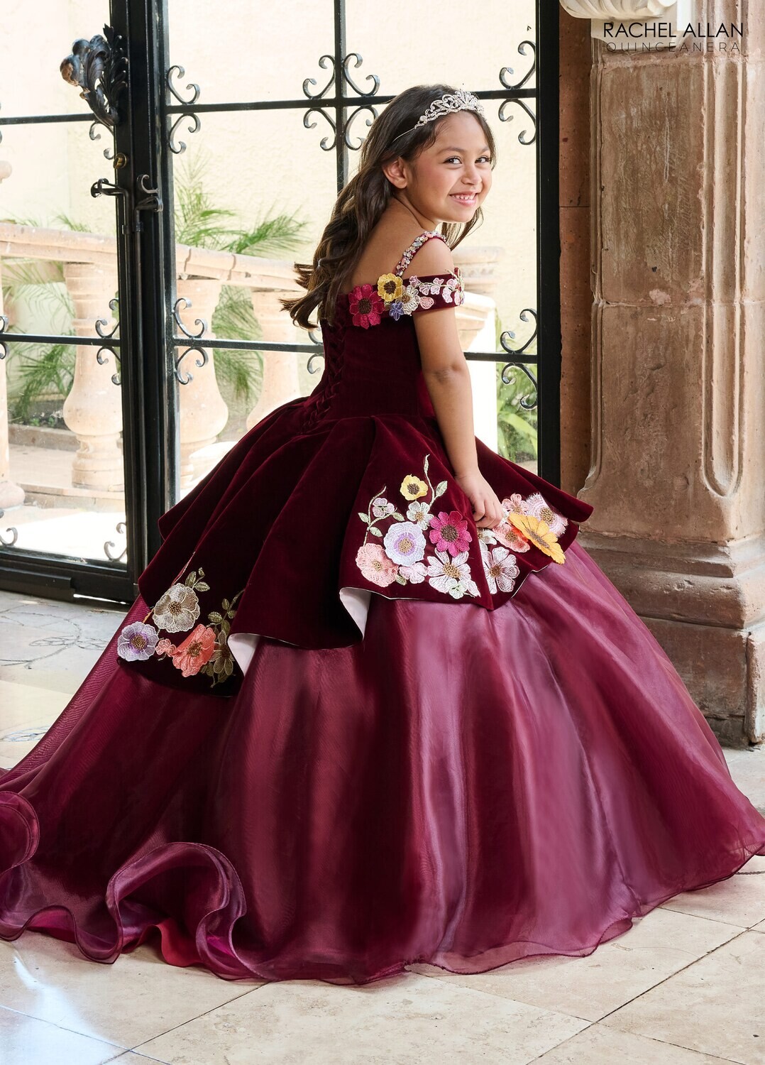 ​RQ4044 VELVET, ORGANZA, APPLIQUE, BEADING Available In: BLACK MULTI, BURGUNDY MULTI, PURPLE MULTI
