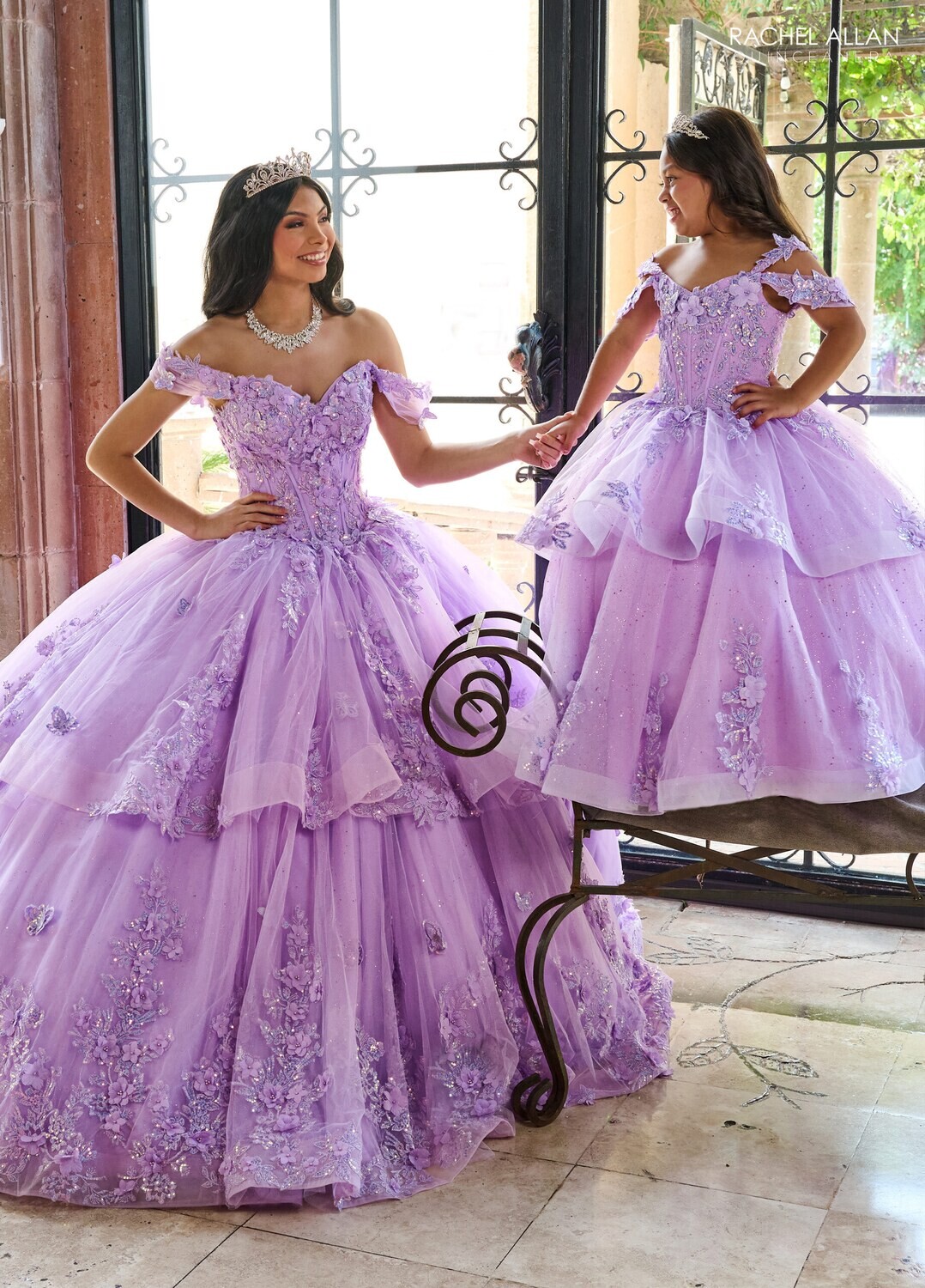​RQ4043 TULLE, GLITTER TULLE, 3D FLOWERS Available In: AQUA LIGHT BLUE MULTI, LILAC