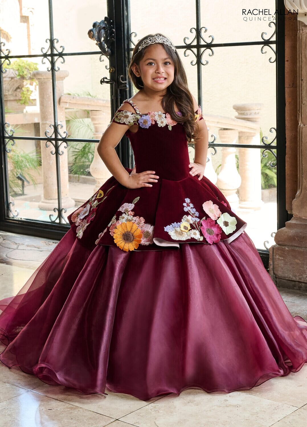 ​RQ4044 VELVET, ORGANZA, APPLIQUE, BEADING Available In: BLACK MULTI, BURGUNDY MULTI, PURPLE MULTI
