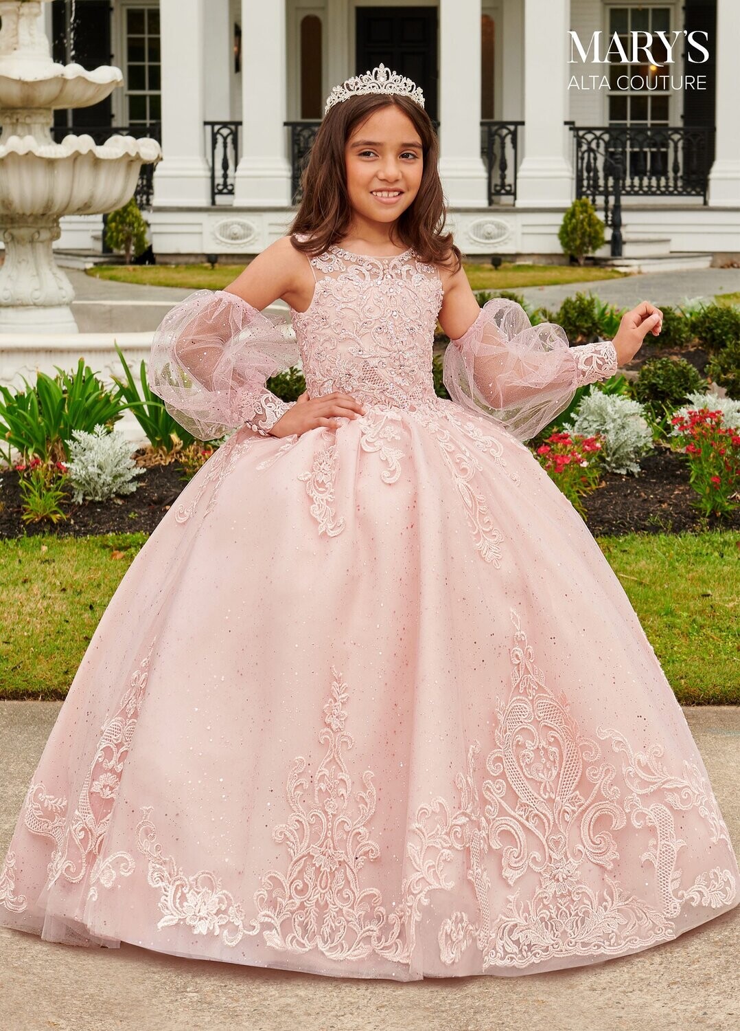 MQ4035 	Tulle, Glitter Tulle, Applique, Beading Available In: 	Blush, Light Blue