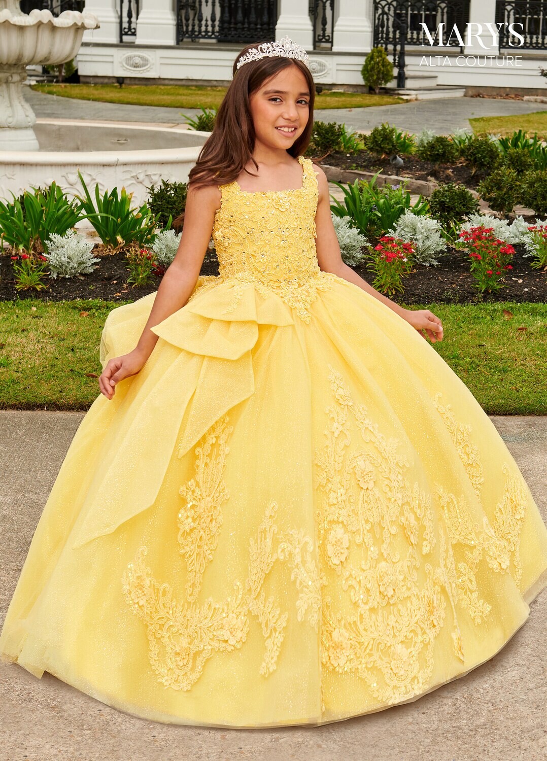 MQ4036 Tulle, Glitter Tulle, Applique, Beading, 3D Flowers Available In: 	Pink, Yellow