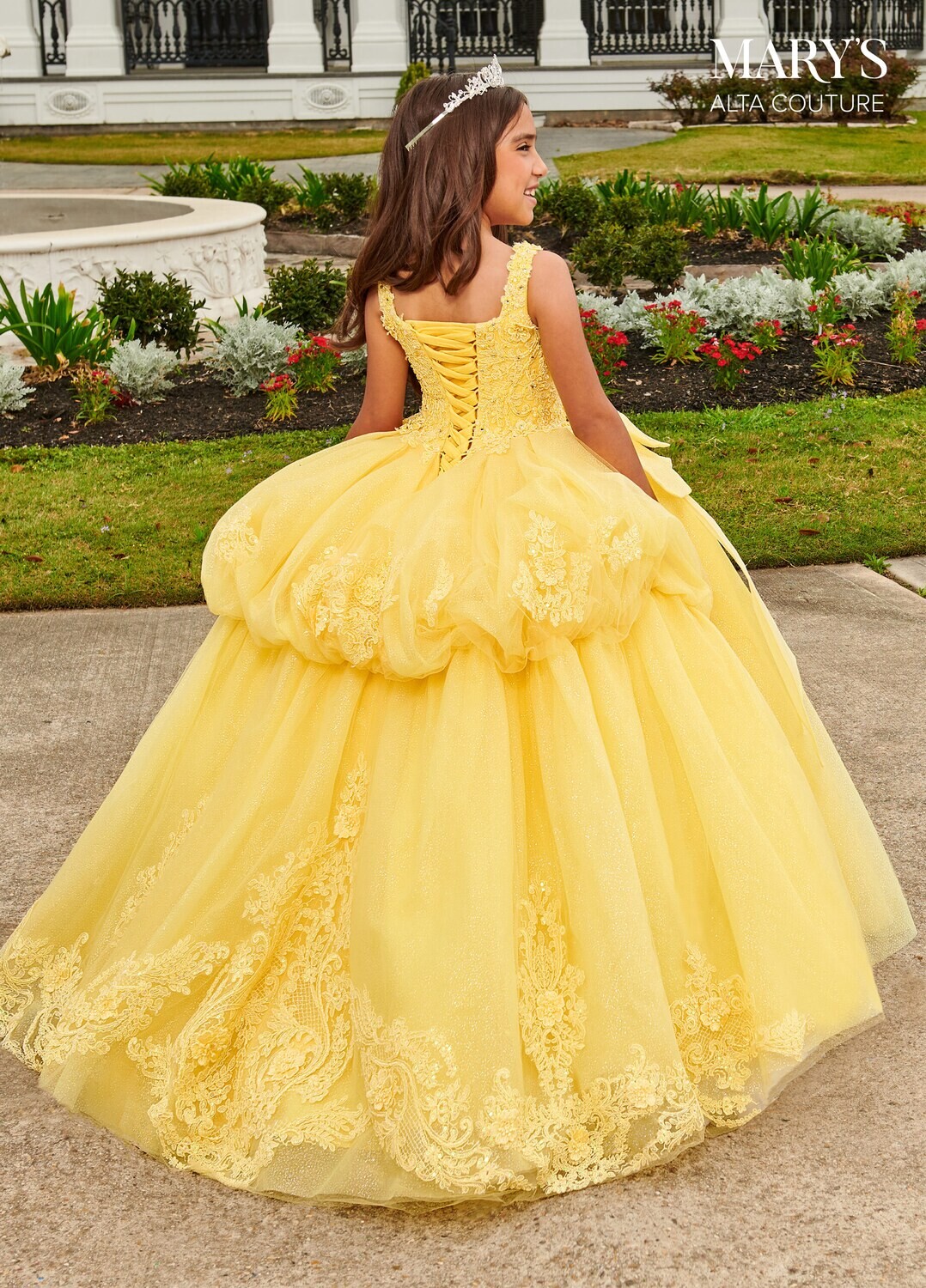 MQ4036 Tulle, Glitter Tulle, Applique, Beading, 3D Flowers Available In: 	Pink, Yellow
