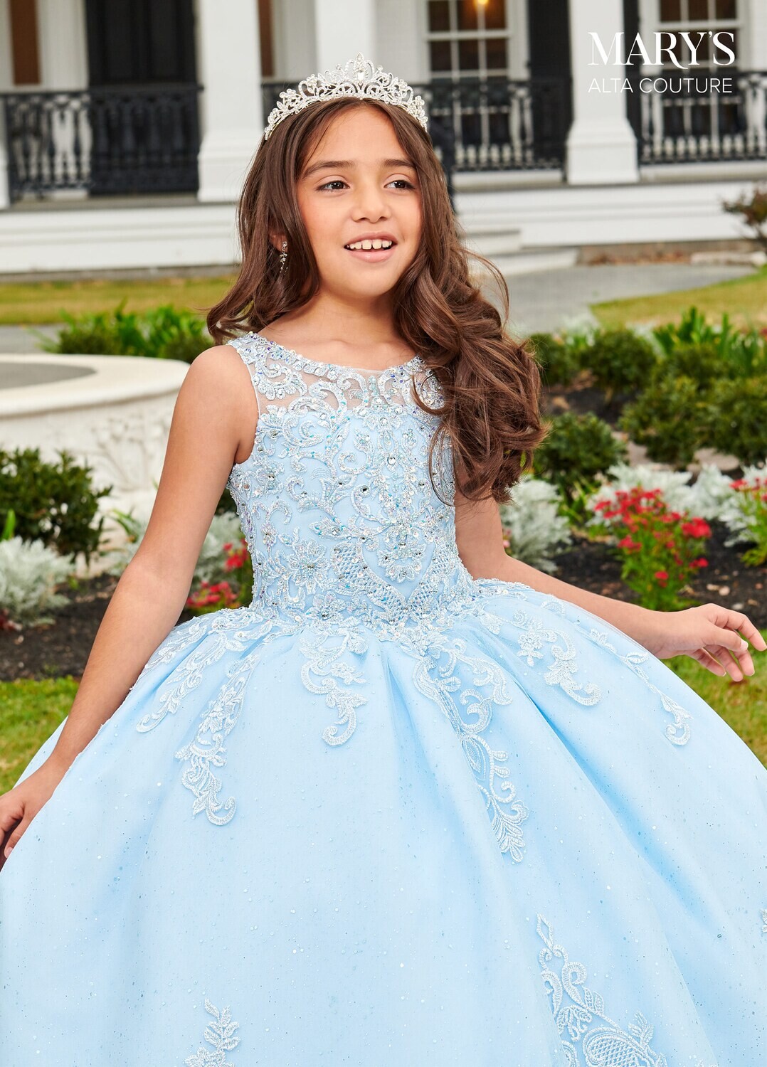 MQ4035 	Tulle, Glitter Tulle, Applique, Beading Available In: 	Blush, Light Blue