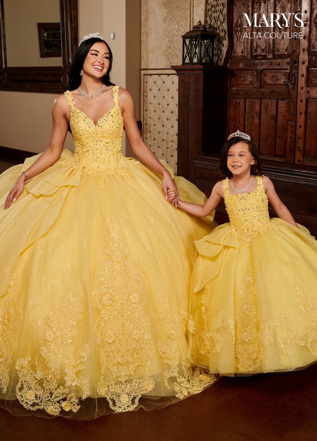 MQ4036 Tulle, Glitter Tulle, Applique, Beading, 3D Flowers Available In: 	Pink, Yellow