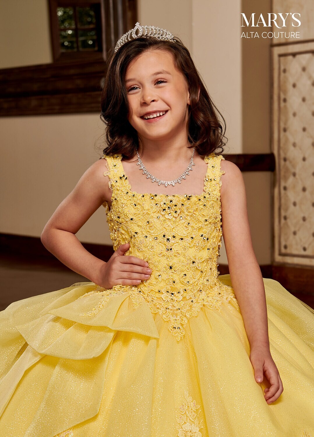 MQ4036 Tulle, Glitter Tulle, Applique, Beading, 3D Flowers Available In: 	Pink, Yellow