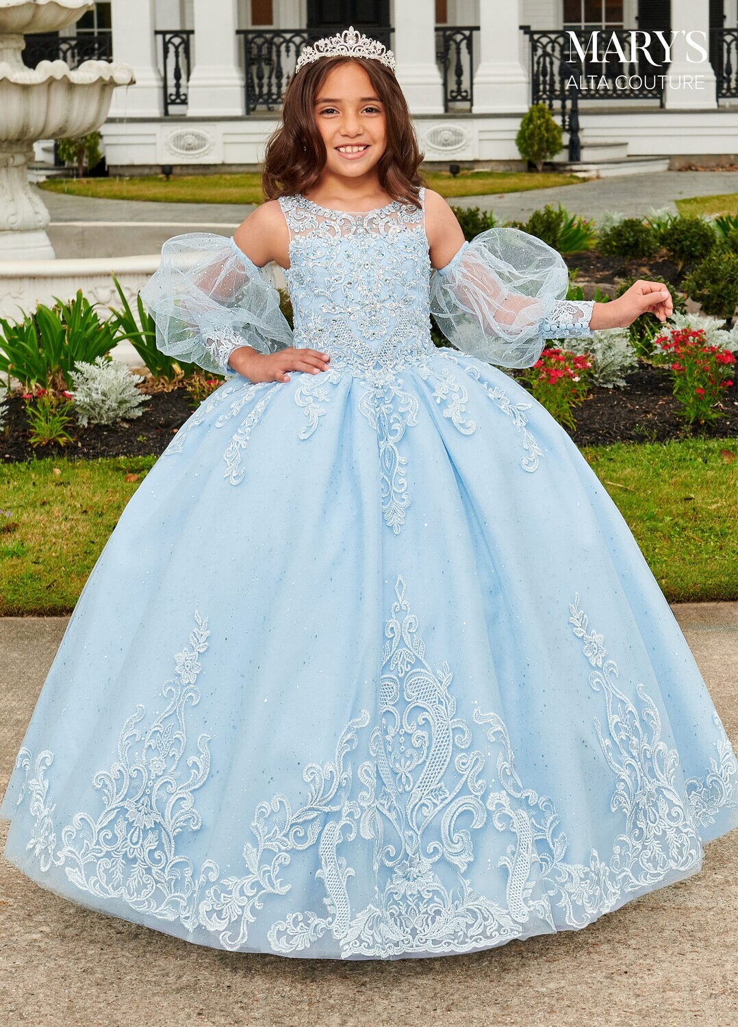 MQ4035 	Tulle, Glitter Tulle, Applique, Beading Available In: 	Blush, Light Blue