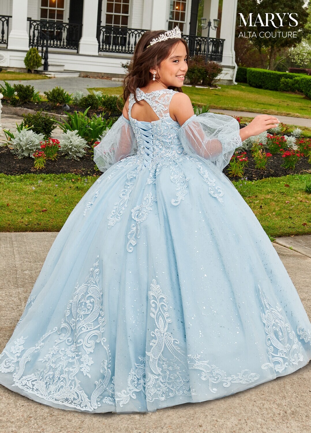 MQ4035 	Tulle, Glitter Tulle, Applique, Beading Available In: 	Blush, Light Blue