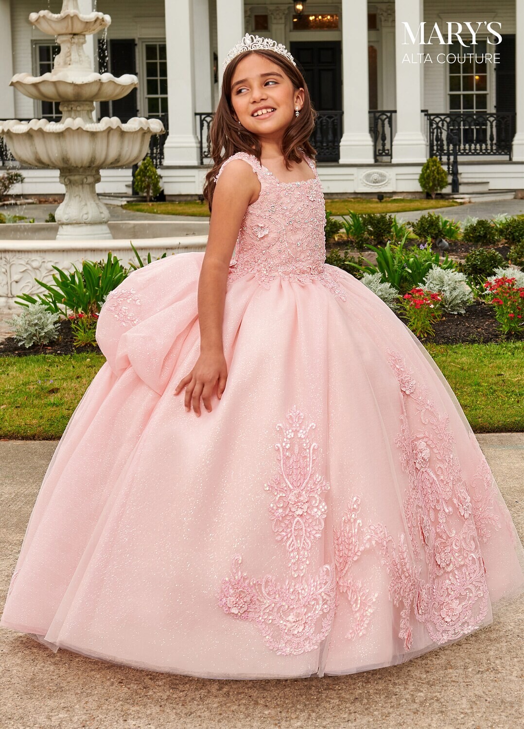 MQ4036 Tulle, Glitter Tulle, Applique, Beading, 3D Flowers Available In: 	Pink, Yellow