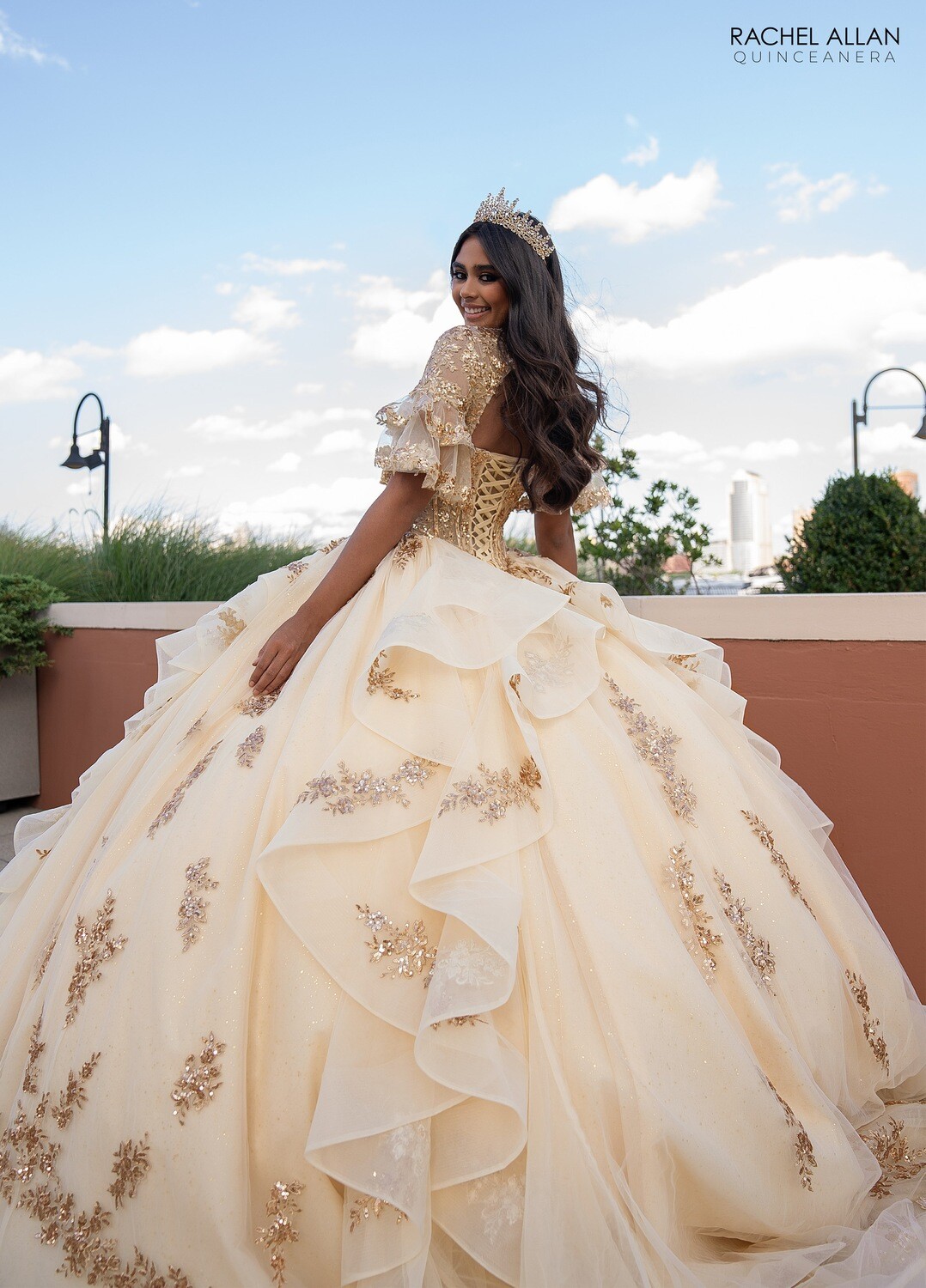 RQ1138 Fabric: 	TULLE, GLITTER TULLE, APPLIQUE, BEADING Available In: 	CHAMPAGNE ROSE GOLD, SAGE