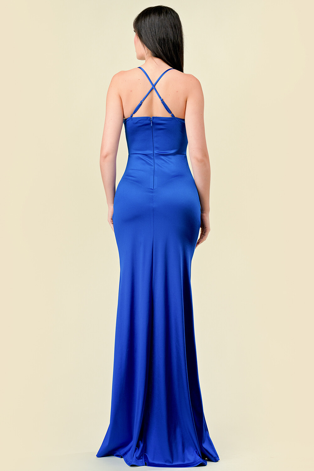CD40616 SEQUIN CROSSED BACK MERMAID MAXI DRESS
