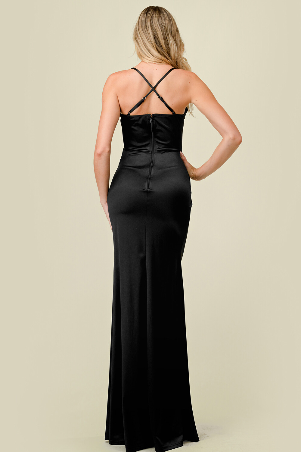 CD40616 SEQUIN CROSSED BACK MERMAID MAXI DRESS