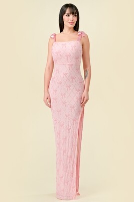 CD41232 Bow Sequin Bustier Slitted Maxi Dress Fabric: Sequin