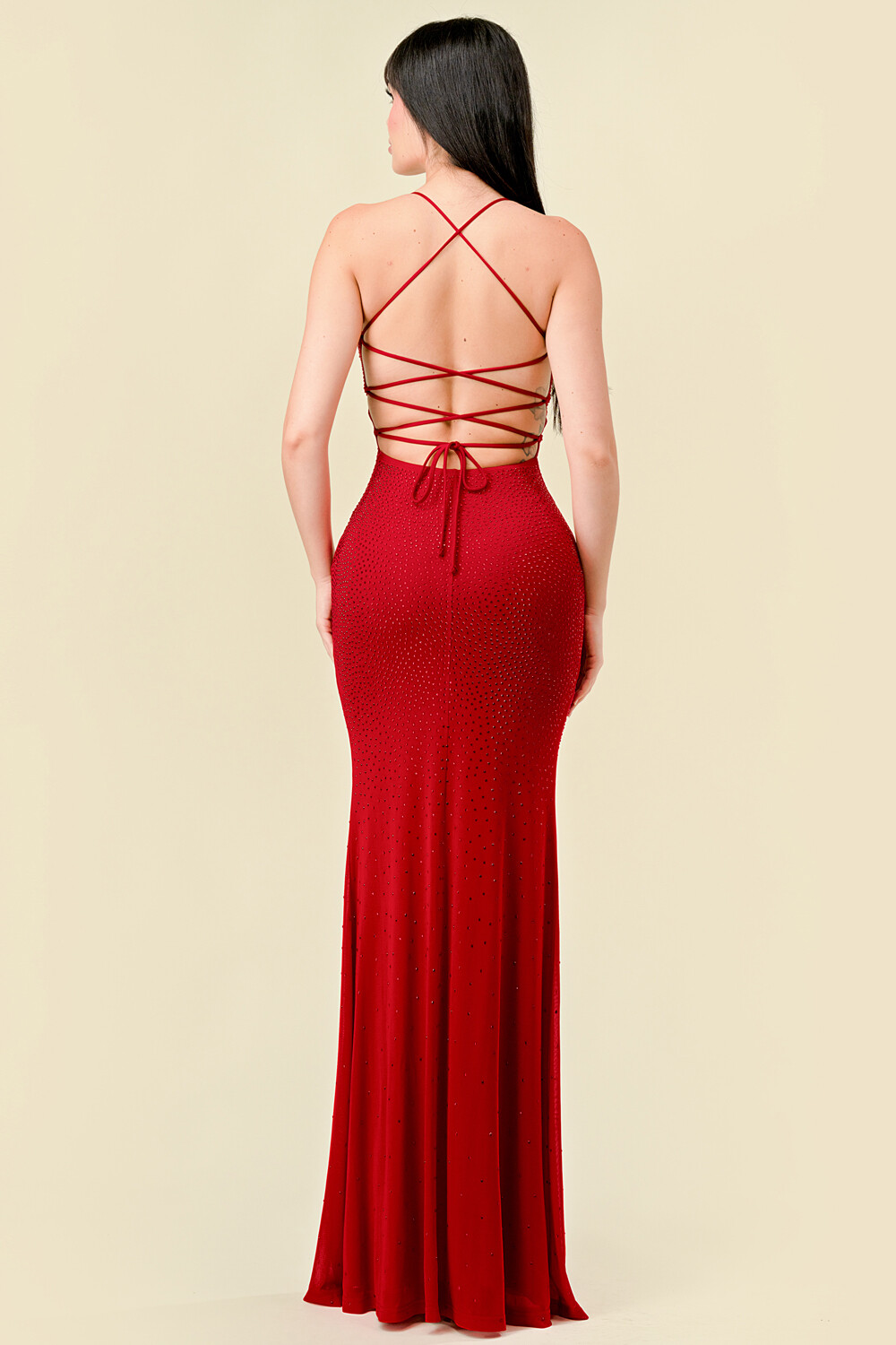 CD40683 Rhinestone Mesh Mermaid Maxi Dress
