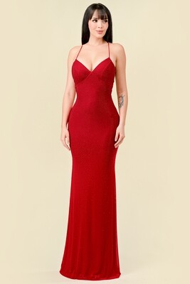 CD40683 Rhinestone Mesh Mermaid Maxi Dress