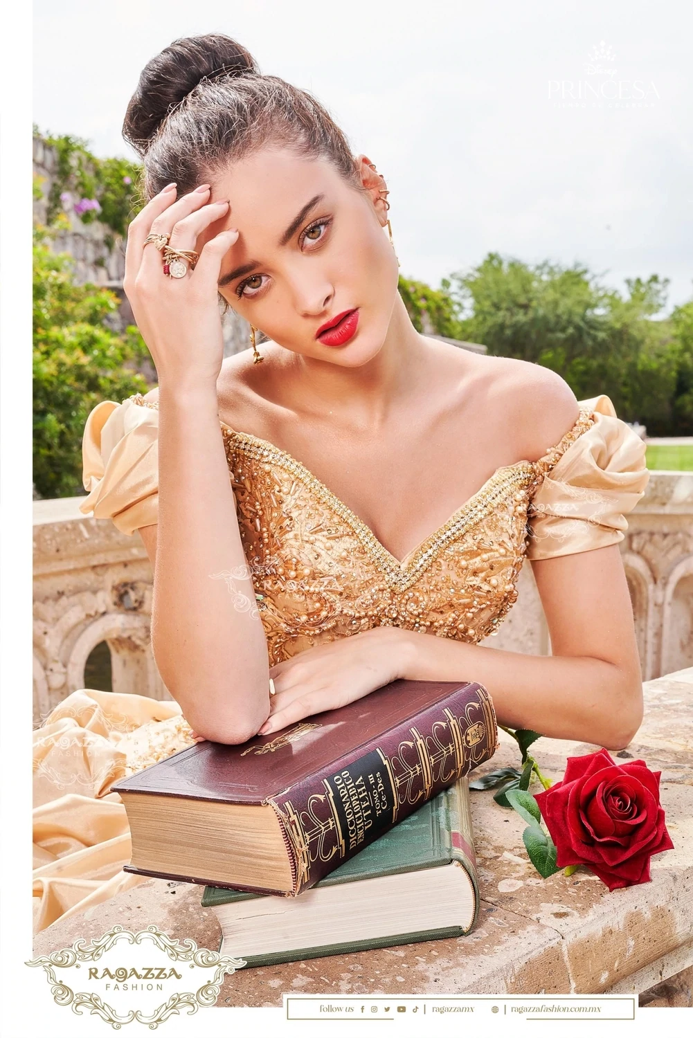 D68 – 568 / GOLD OFF SHOULDER QUINCEANERA DRESS BY RAGAZZA
