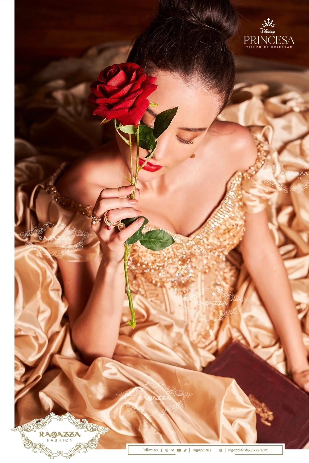 D68 – 568 / GOLD OFF SHOULDER QUINCEANERA DRESS BY RAGAZZA