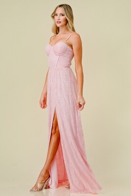 CD55248 Solid Flower Sequin Fit and Flare Maxi
